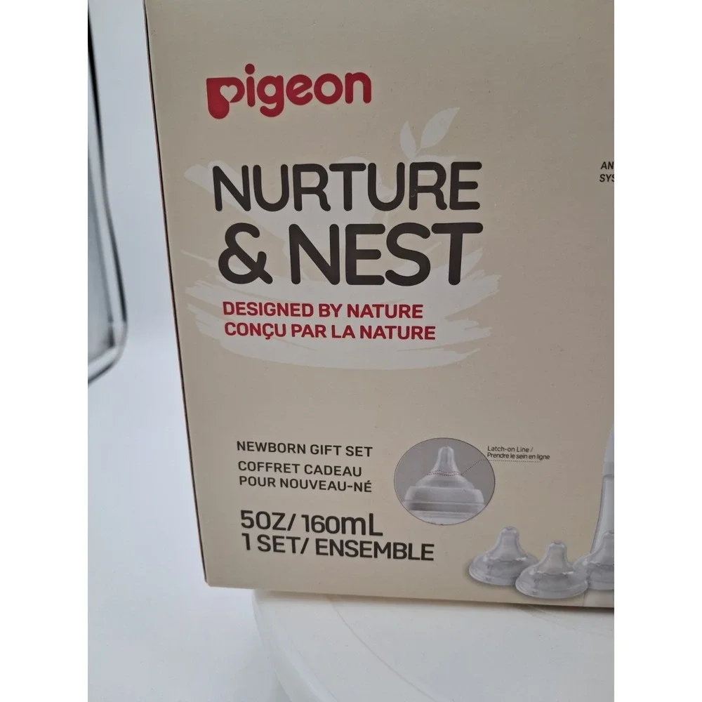Pigeon Nuture & Nest Newborn Gift Set. 3 Bottles, 3 Nipples, 1 Sponge Bottle...